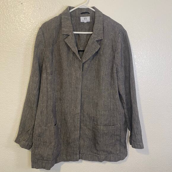 BB Design Jytte Meilvang Gray Pure Linen Button Front Blazer Jacket Size Largeb - Picture 2 of 8